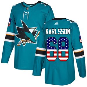 Kinder San Jose Sharks Eishockey Trikot Melker Karlsson #68 Authentic Teal Grün USA Flag Fashion